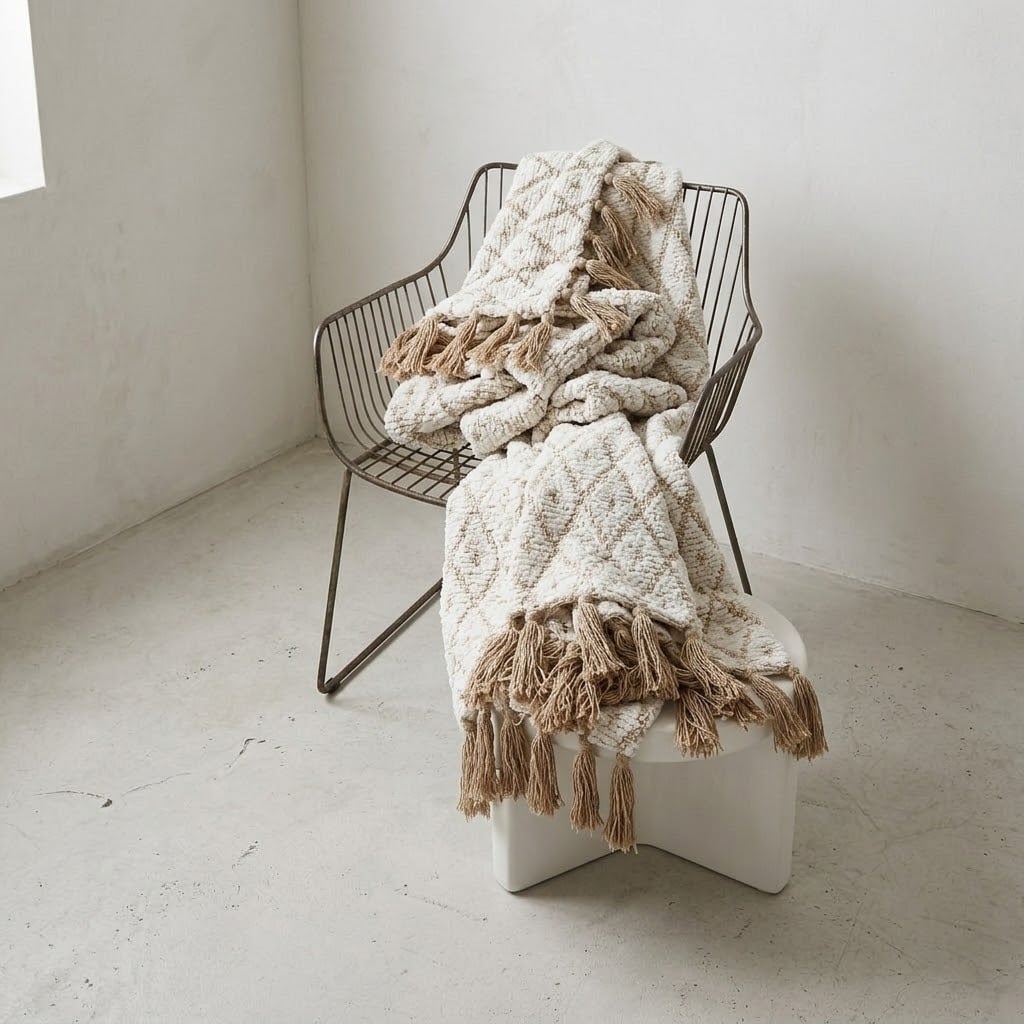 MANTA BOHEMIA ROMBOS DE ARENA 130X170 CM - 4