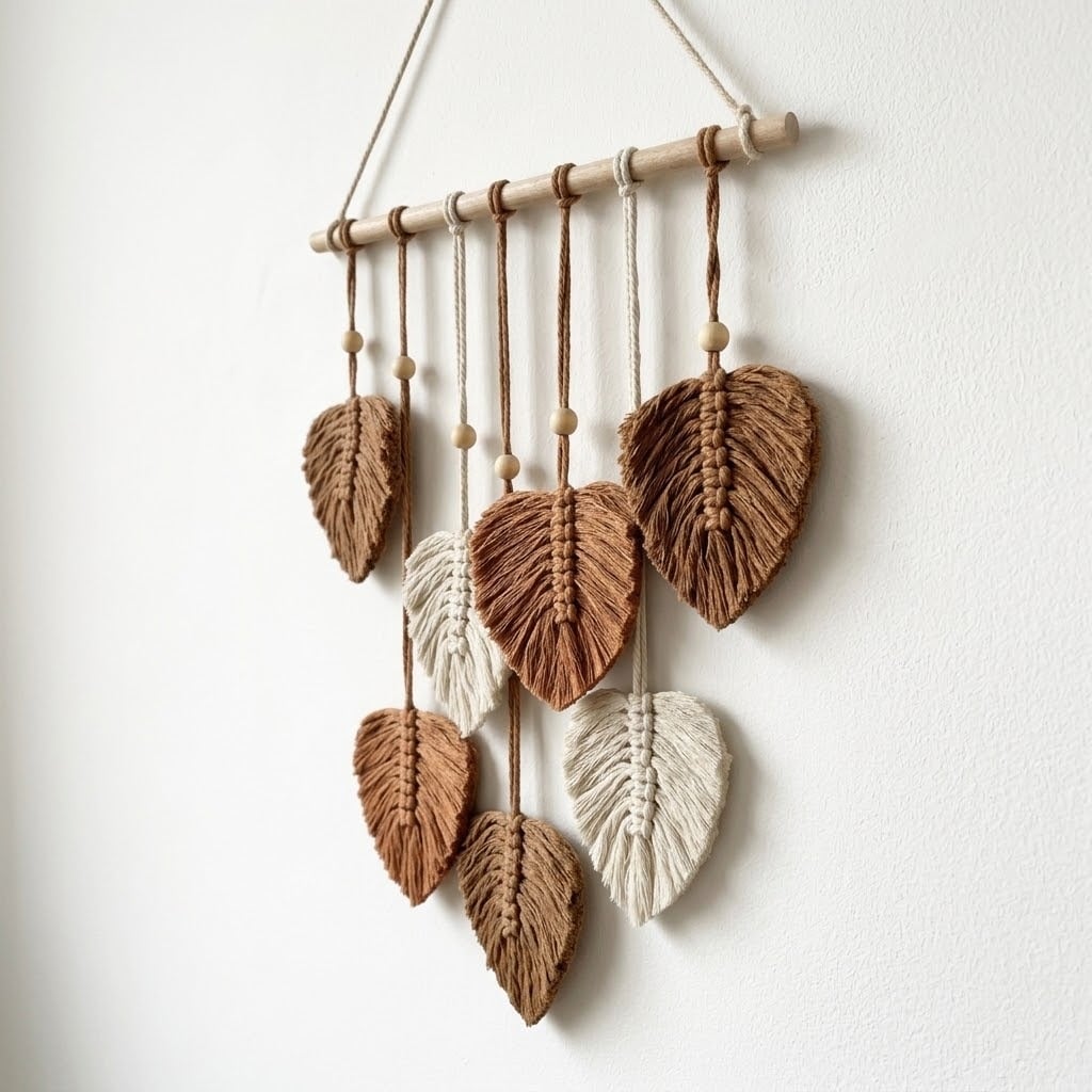 ADORNO HOJAS MACRAMÉ BLANCO Y CAFÉ 80 CM - 1