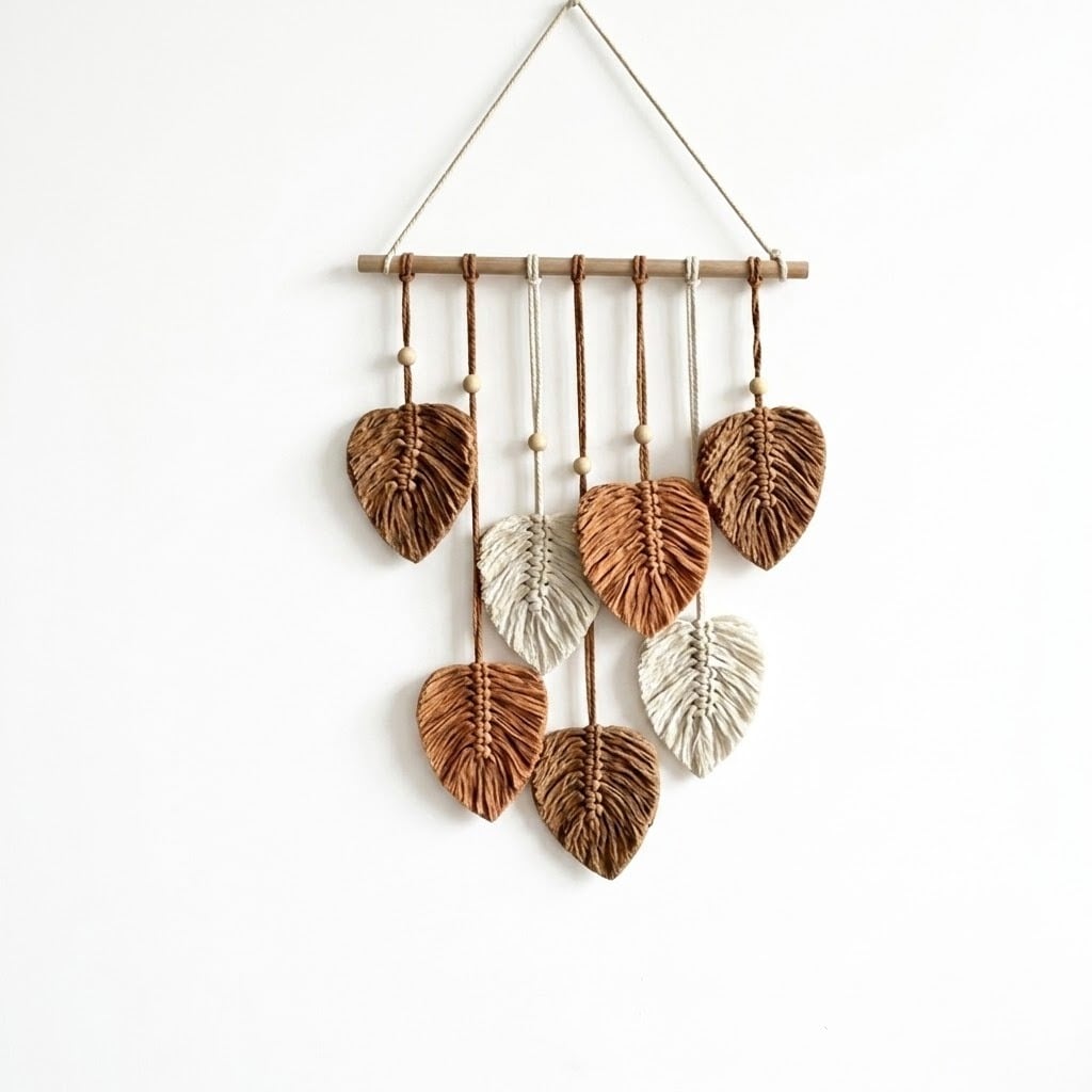 ADORNO HOJAS MACRAMÉ BLANCO Y CAFÉ 80 CM - 2