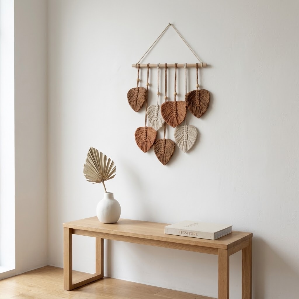 ADORNO HOJAS MACRAMÉ BLANCO Y CAFÉ 80 CM - 4
