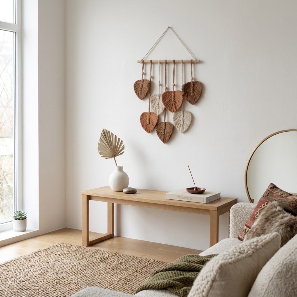ADORNO HOJAS MACRAMÉ BLANCO Y CAFÉ 80 CM - 5
