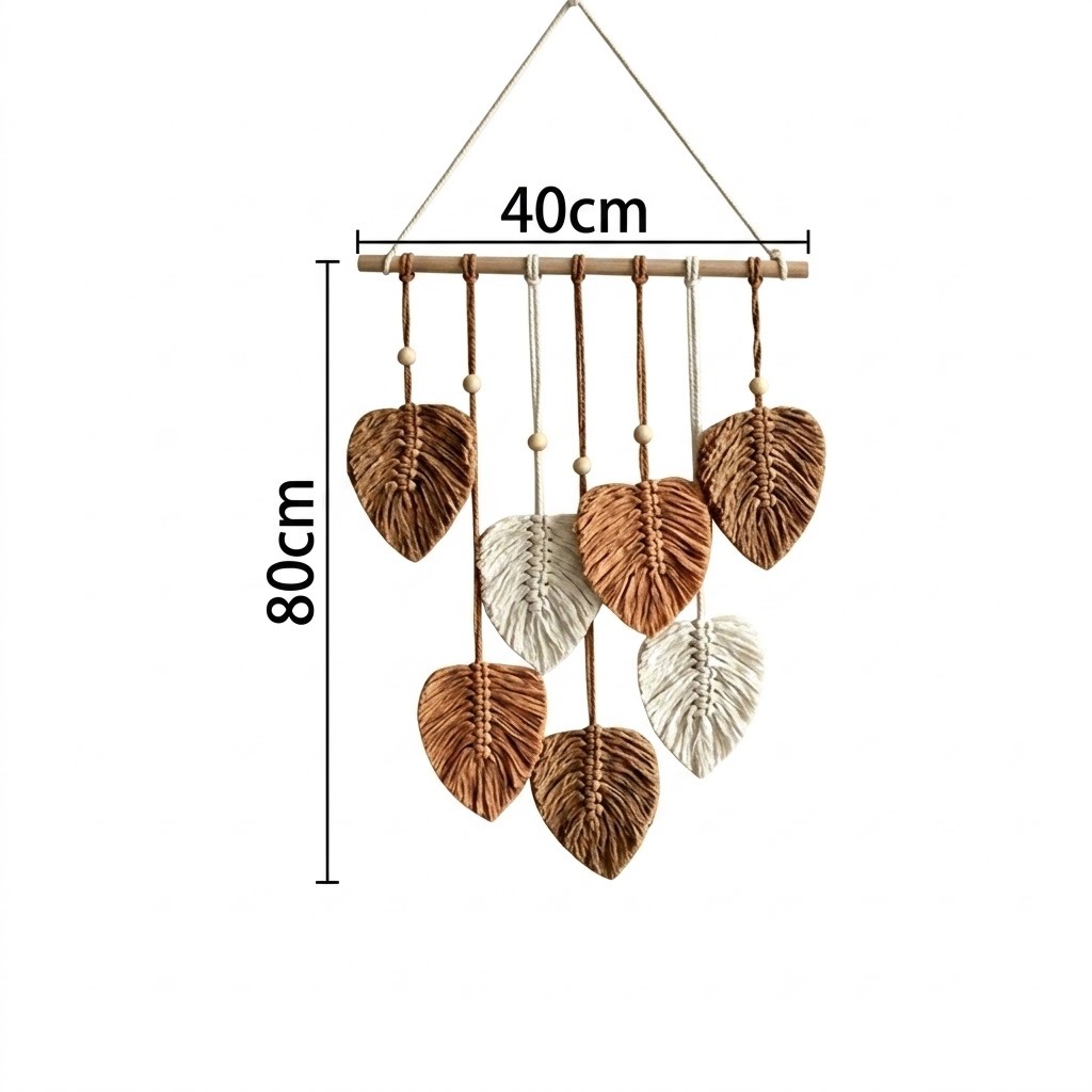 ADORNO HOJAS MACRAMÉ BLANCO Y CAFÉ 80 CM - 6