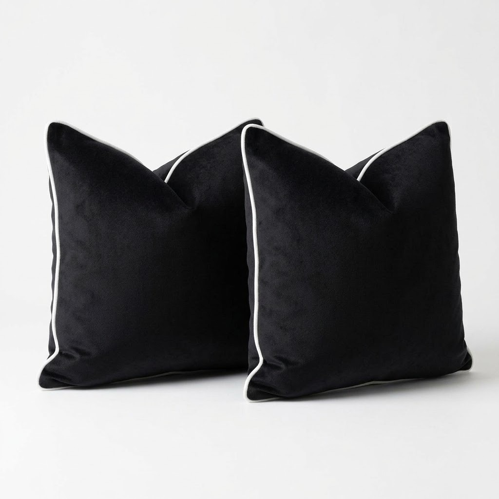 SET DÚO NEGRO ÓNIX – RIBETE IVORY (40×40 CM) - 3