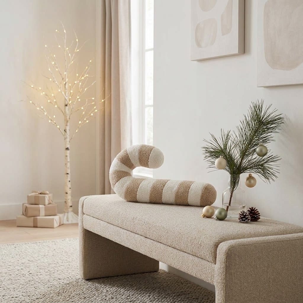 COJÍN BASTÓN NAVIDEÑO BEIGE Y BLANCO 54 X 35 CM – ZALMOHADAS - 2