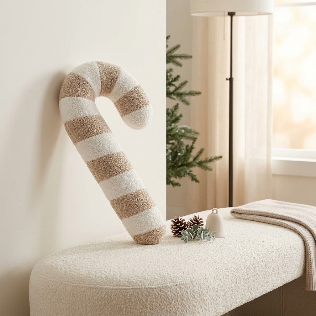COJÍN BASTÓN NAVIDEÑO BEIGE Y BLANCO 54 X 35 CM – ZALMOHADAS - 3