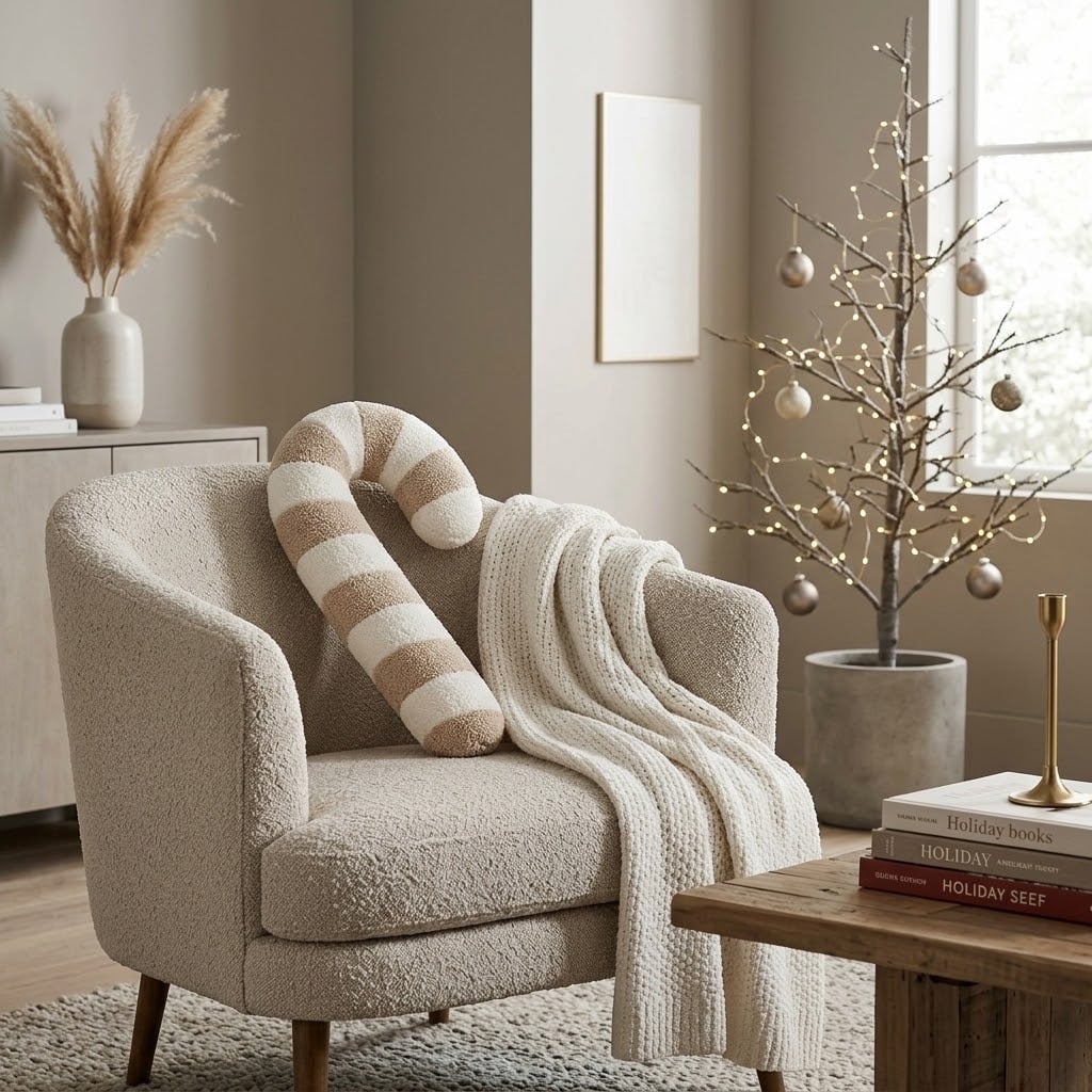 COJÍN BASTÓN NAVIDEÑO BEIGE Y BLANCO 54 X 35 CM – ZALMOHADAS - 4