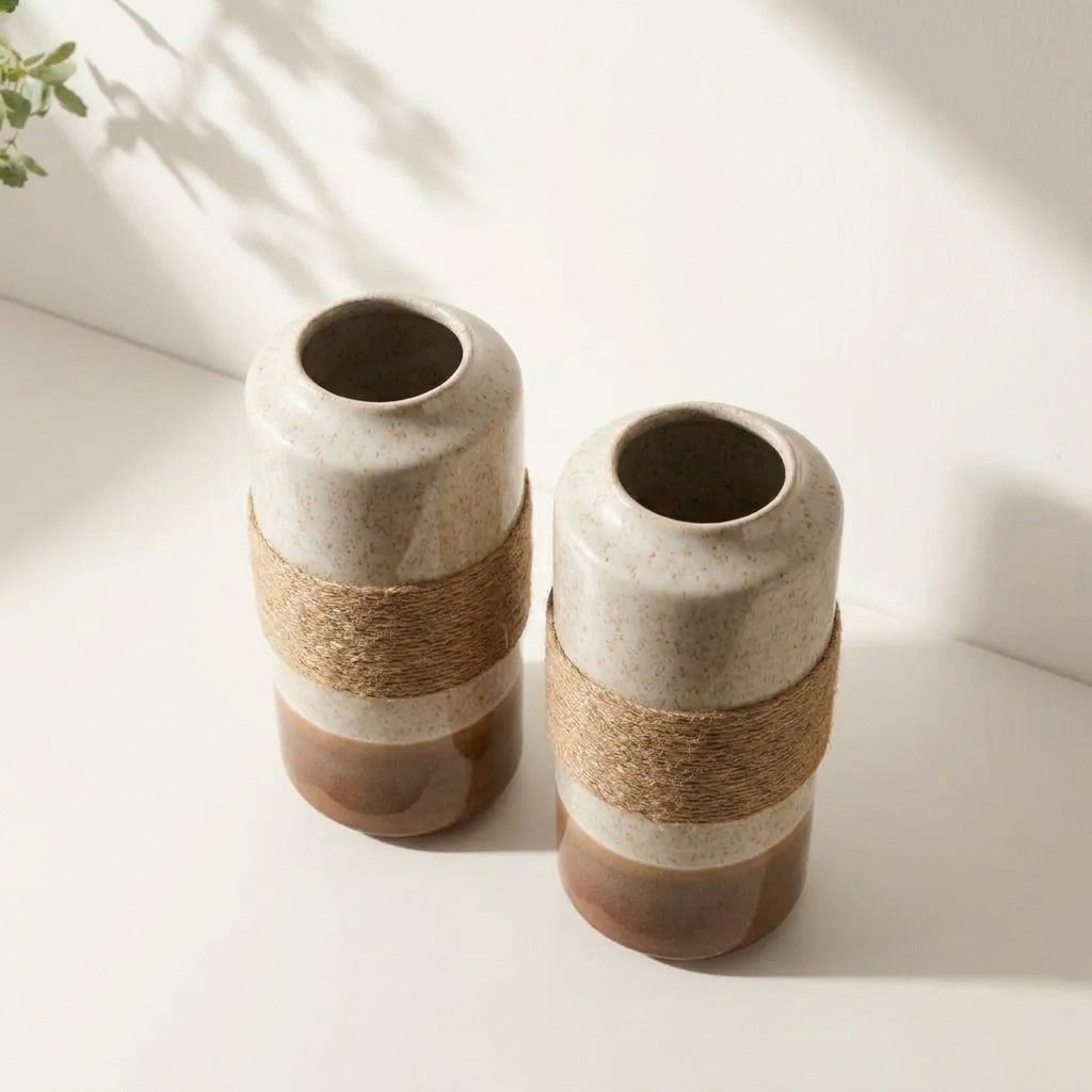 SET X2 JARRONES DECORATIVOS BOHO TERRA MARRÓN 11X22 CM – ZALMOHADAS - 2