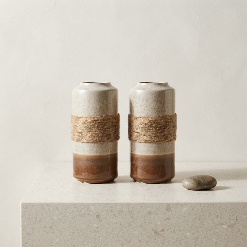 SET X2 JARRONES DECORATIVOS BOHO TERRA MARRÓN 11X22 CM – ZALMOHADAS - 3