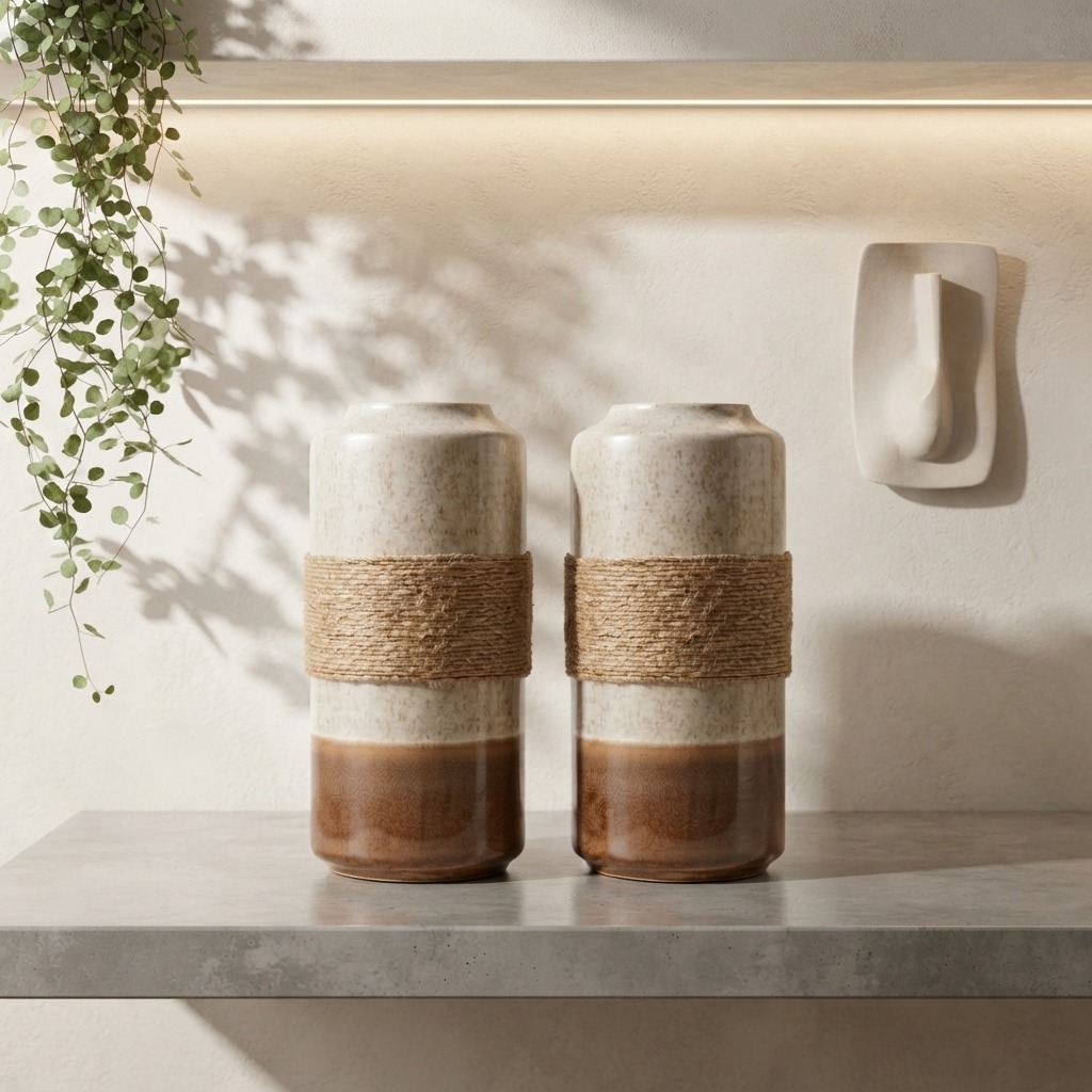 SET X2 JARRONES DECORATIVOS BOHO TERRA MARRÓN 11X22 CM – ZALMOHADAS - 4