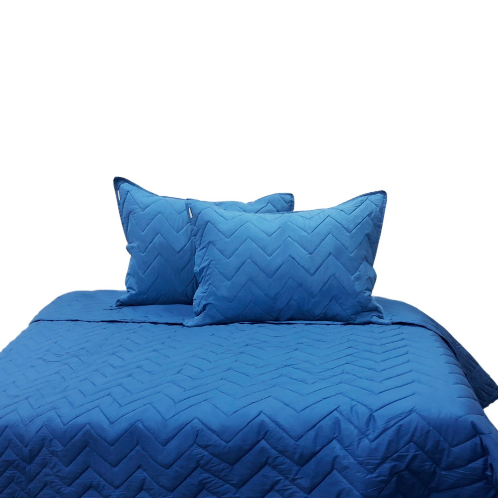 CUBRECAMA 100% ALGODON QUEEN AZUL CON FUNDA SHAM 132 HILOS FREE HOME - 3