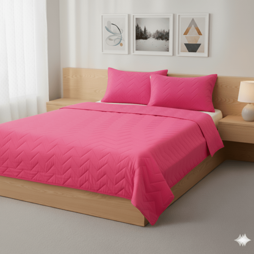 CUBRECAMA 100% ALGODON FUCSIA 1.5 PLAZAS CON FUNDA SHAM 132 HILOS FREE HOME - 1