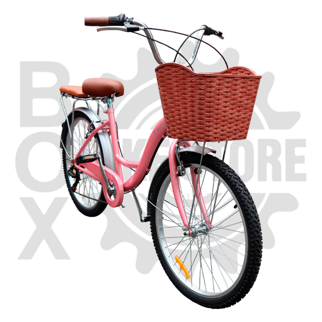 BICICLETA URBANA KOMBAT LADY ARO 24 CON CANASTA, PARRILLA Y 7 VELOCIDADES ROSA - 2