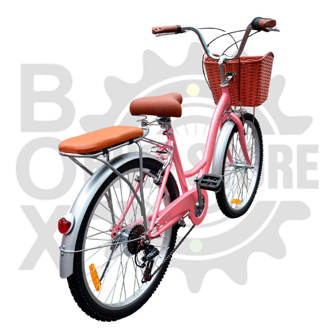 BICICLETA URBANA KOMBAT LADY ARO 24 CON CANASTA, PARRILLA Y 7 VELOCIDADES ROSA - 3