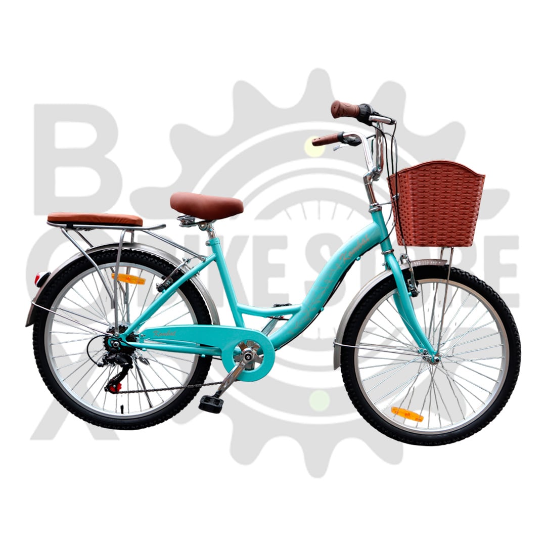 BICICLETA URBANA KOMBAT LADY ARO 24 CON CANASTA, PARRILLA Y 7 VELOCIDADES VERDE - 1