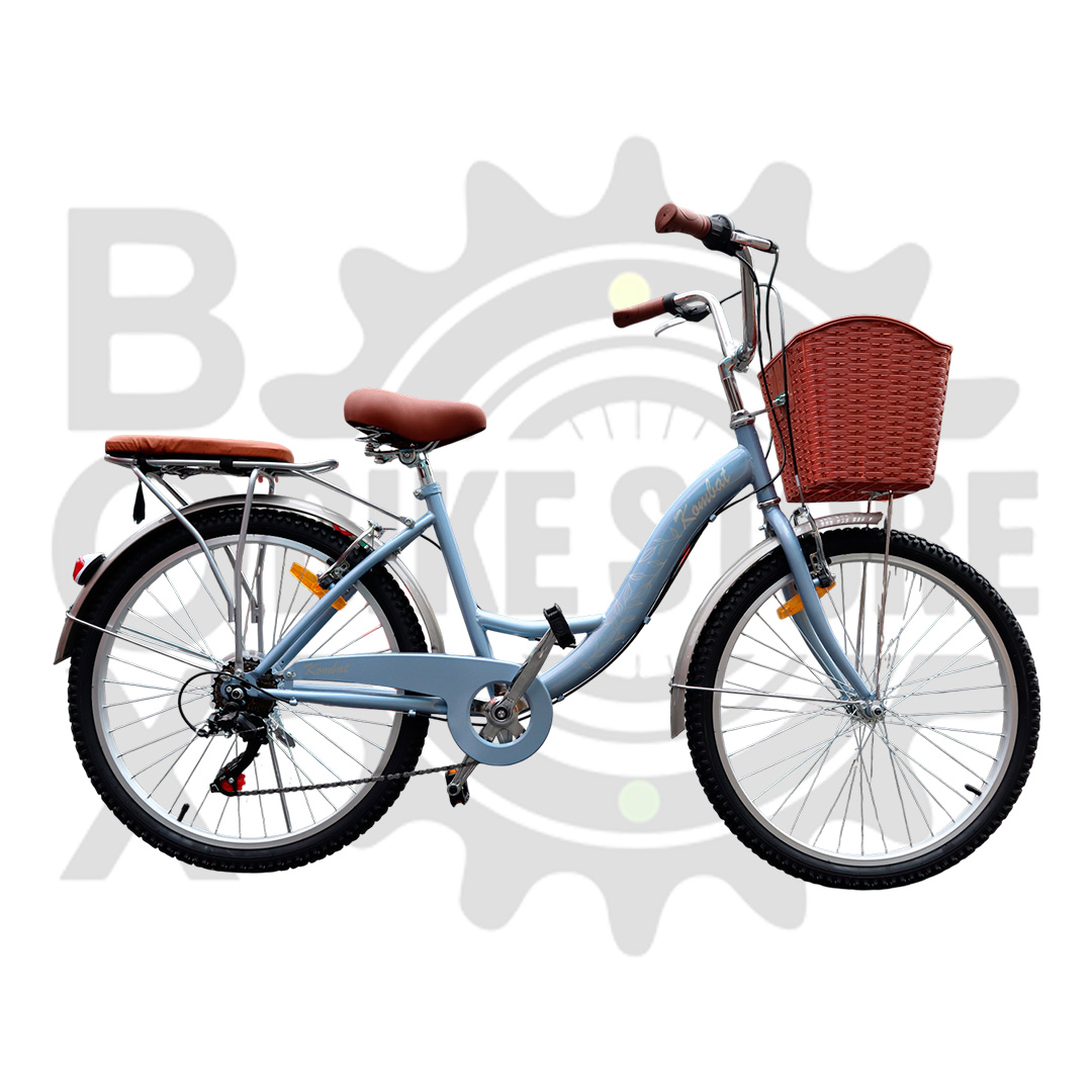 BICICLETA URBANA KOMBAT LADY ARO 24 CON CANASTA Y 7V CELESTE - 1