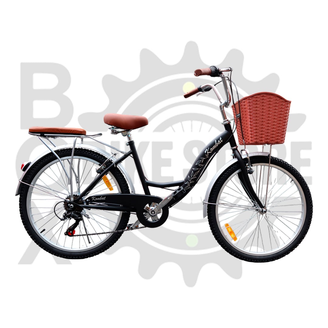 BICICLETA URBANA KOMBAT LADY ARO 24 CON CANASTA, PARRILLA Y 7 VELOCIDADES NEGRO - 1