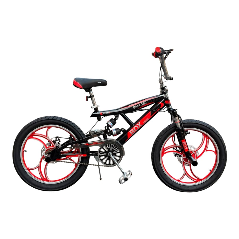 BICICLETA BMX CON TRIPLE SUSPENSIÓN ARO 20 - NEGRO CON ROJO - 1
