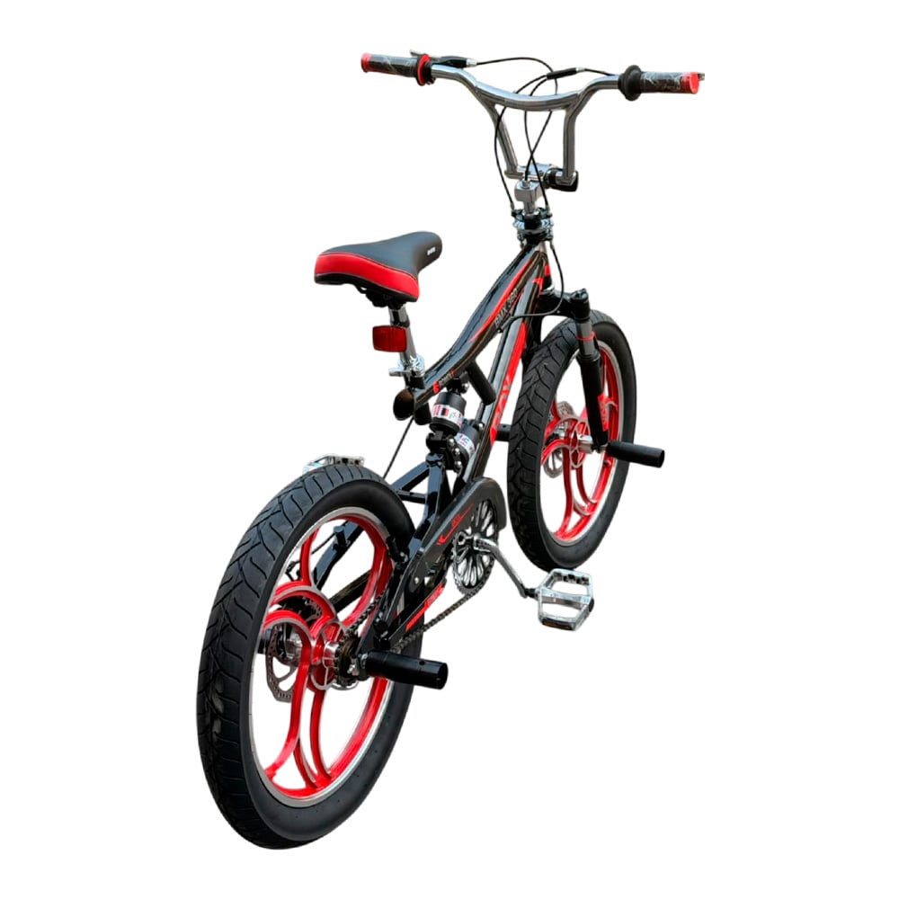 BICICLETA BMX CON TRIPLE SUSPENSIÓN ARO 20 - NEGRO CON ROJO - 2