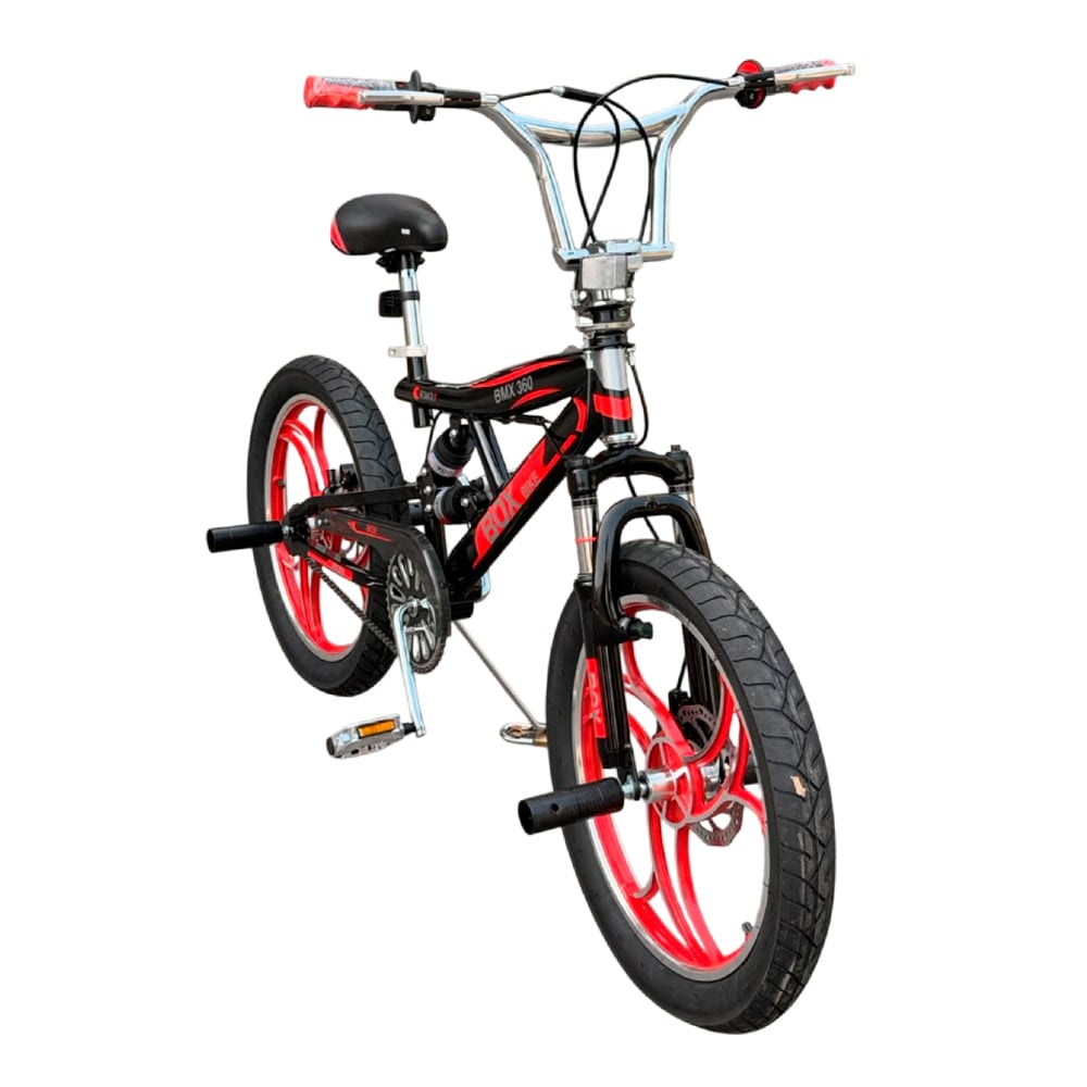 BICICLETA BMX CON TRIPLE SUSPENSIÓN ARO 20 - NEGRO CON ROJO - 3