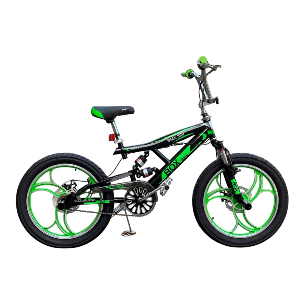 BMX CON TRIPLE SUSPENSIÓN ARO 20 - NEGRO CON VERDE - 1