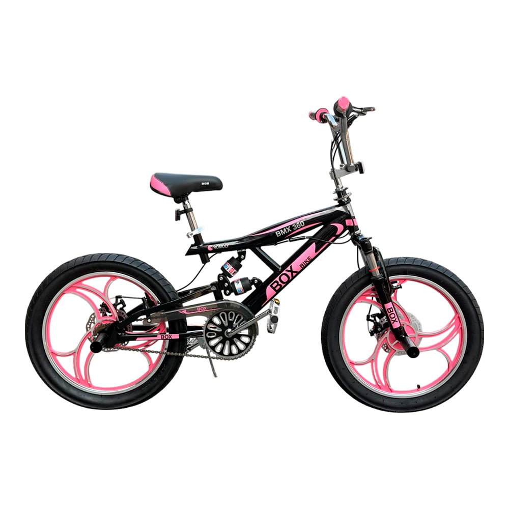 BMX CON TRIPLE SUSPENSIÓN ARO 20 - NEGRO CON ROSADO - 1
