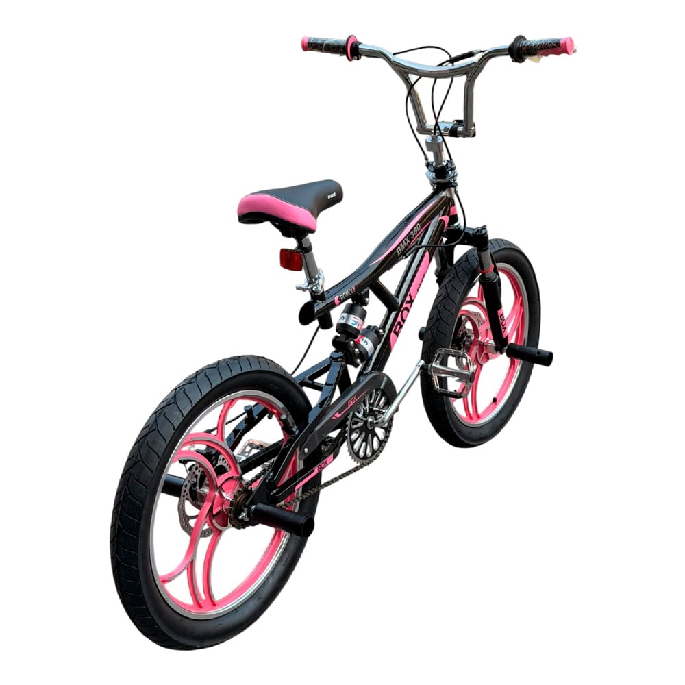 BMX CON TRIPLE SUSPENSIÓN ARO 20 - NEGRO CON ROSADO - 3