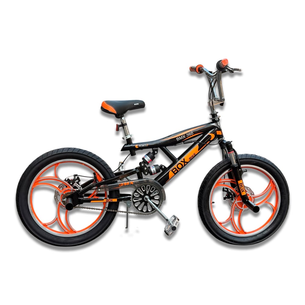 BICICLETA BMX CON TRIPLE SUSPENSIÓN ARO 20 - NEGRO CON NARANJA - 1