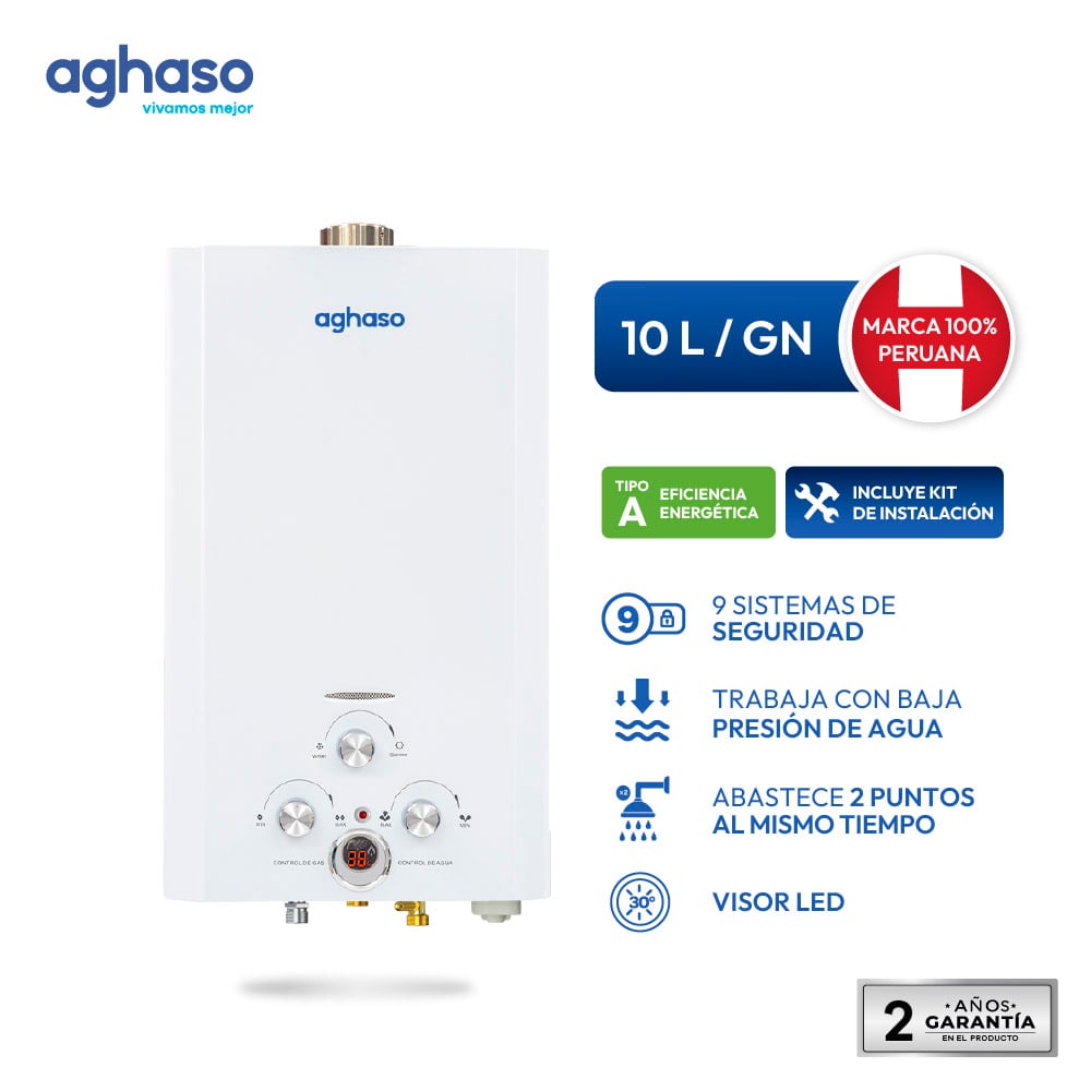 TERMA A GAS AGHASO TIRO FORZADO 10L GN PANEL DIGITAL EFICIENCIA A - 1