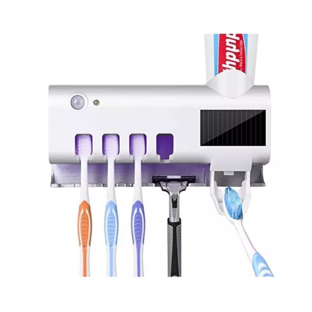 DISPENSADOR DE PASTA DENTAL CON PORTA CEPILLOS Y ESTERELIZADOR UV - 1