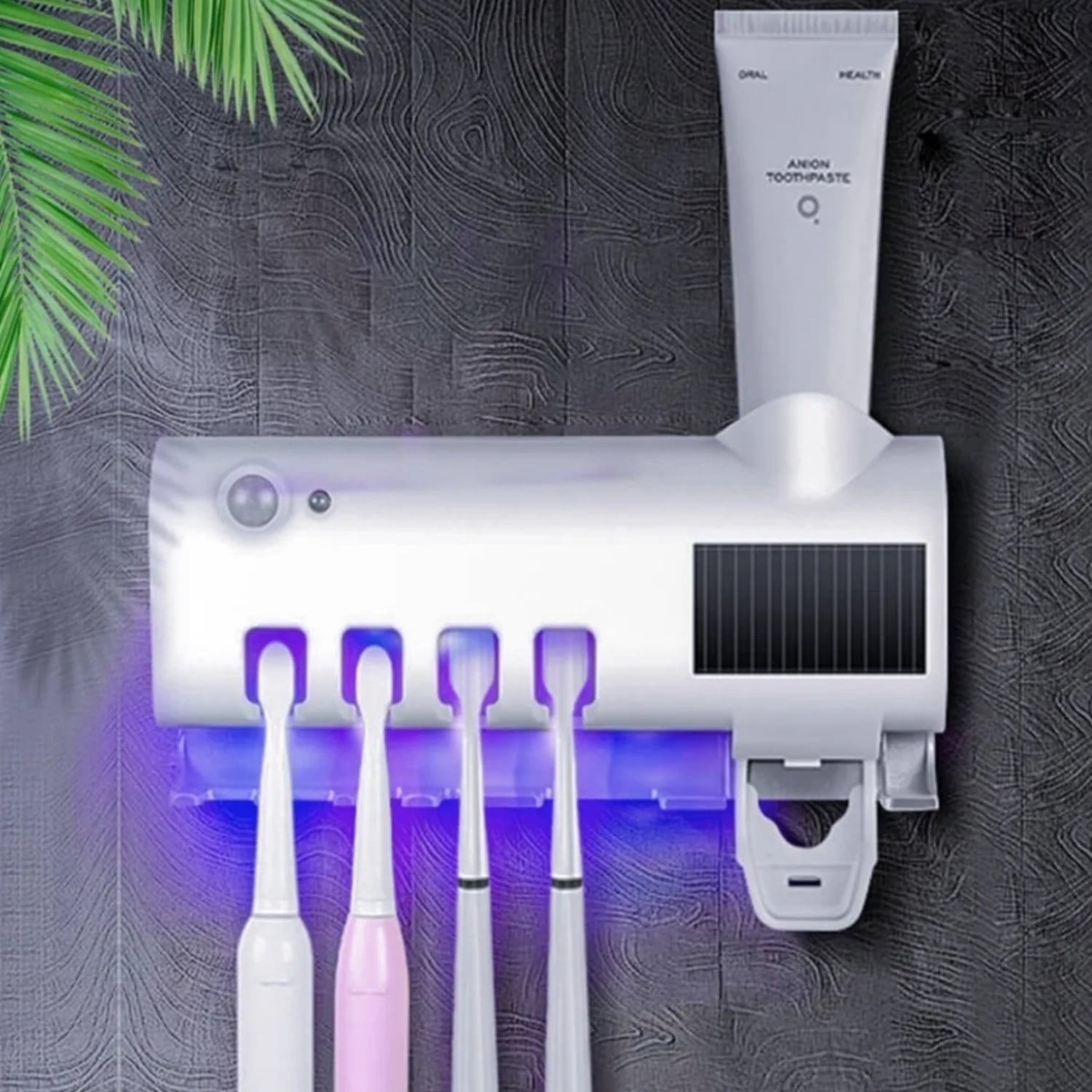 DISPENSADOR DE PASTA DENTAL CON PORTA CEPILLOS Y ESTERELIZADOR UV - 2