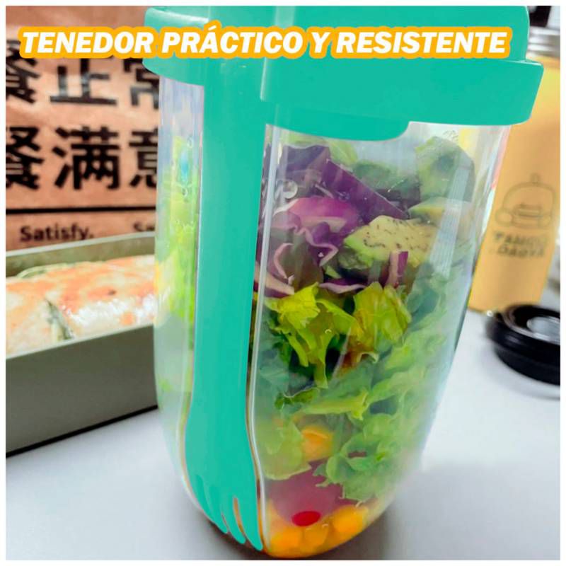 CONTENEDOR ANKAFA VERDE AGUA SALADA CON POTE ALIÑO Y TENEDOR - 2