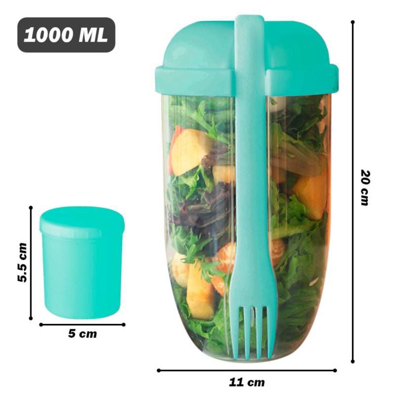 CONTENEDOR ANKAFA VERDE AGUA SALADA CON POTE ALIÑO Y TENEDOR - 3