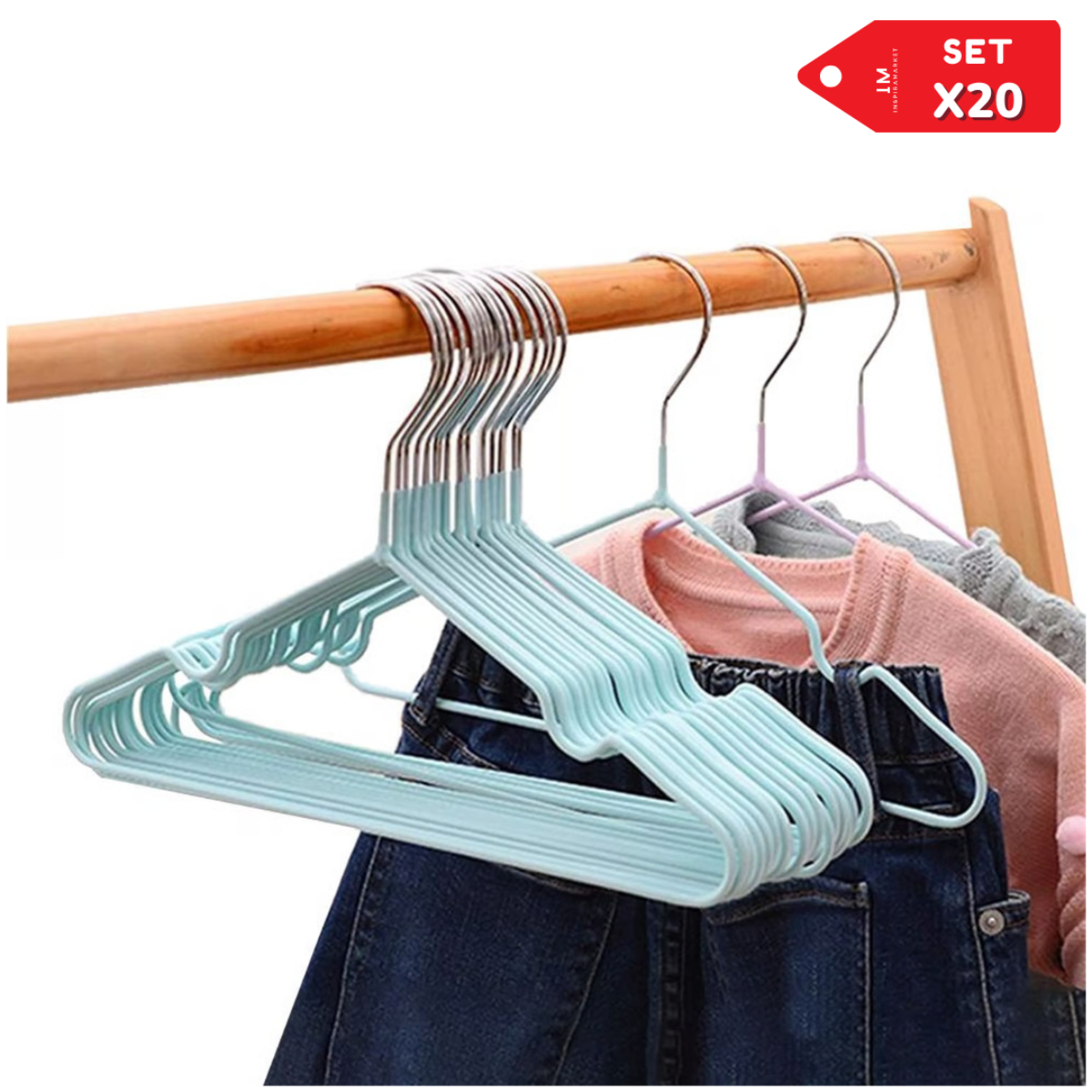 PACK 20 GANCHOS MULTICOLOR ROPA COLGADORES COLORES - 1