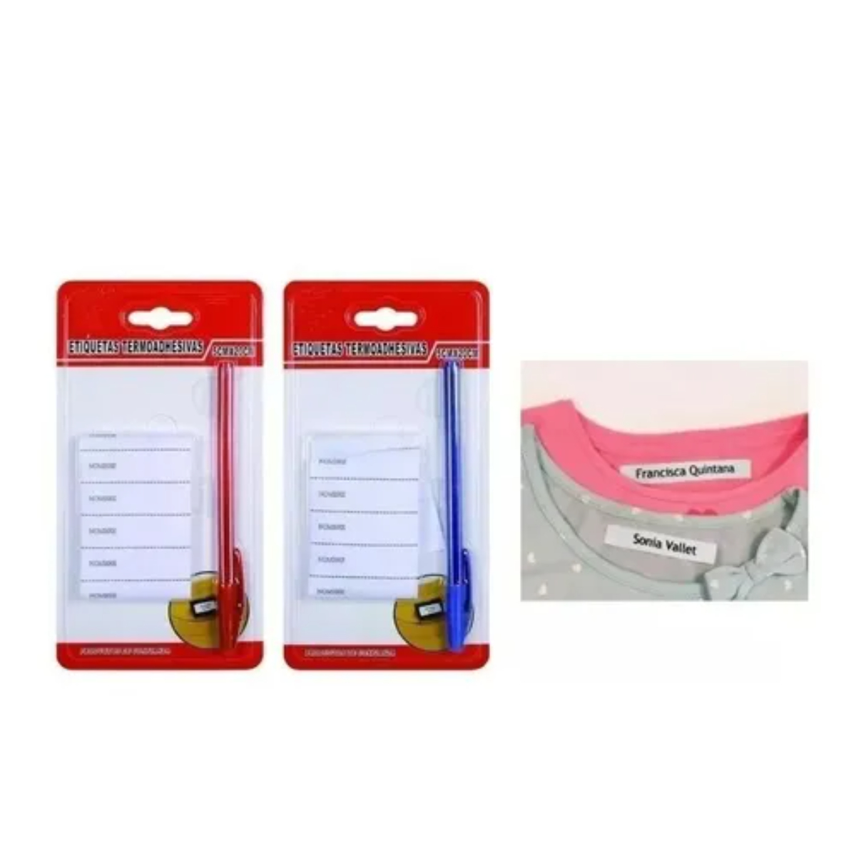 PACK DE 2 ROLLOS DE ETIQUETAS TERMOADHESIVAS PARA ROPA + LÁPIZ Y PLANCHA - FÁCIL Y PRÁCTICO - 1
