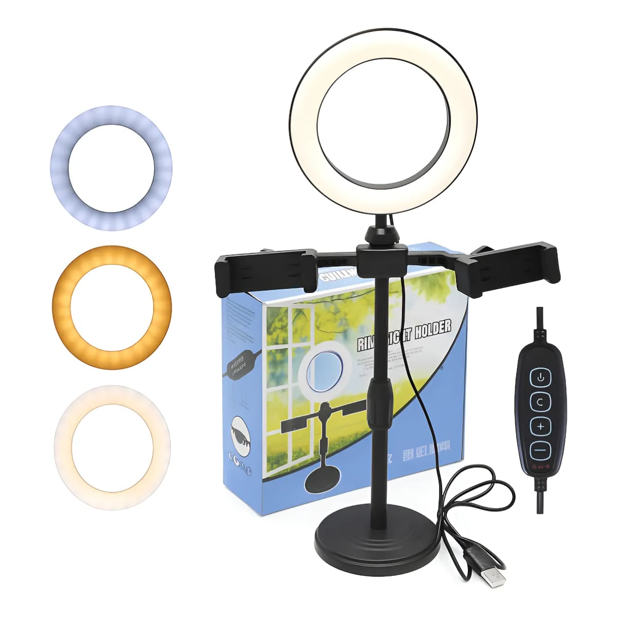ARO DE LUZ LED CON SOPORTE DOBLE – PARA TIKTOK Y YOUTUBE - 1