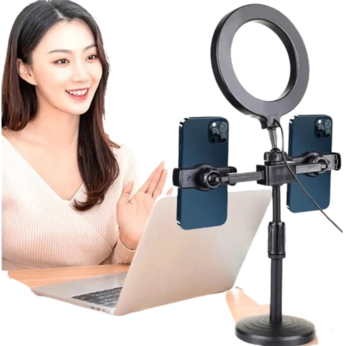 ARO DE LUZ LED CON SOPORTE DOBLE – PARA TIKTOK Y YOUTUBE - 3