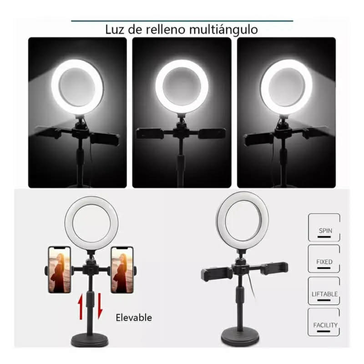 ARO DE LUZ LED CON SOPORTE DOBLE – PARA TIKTOK Y YOUTUBE - 6