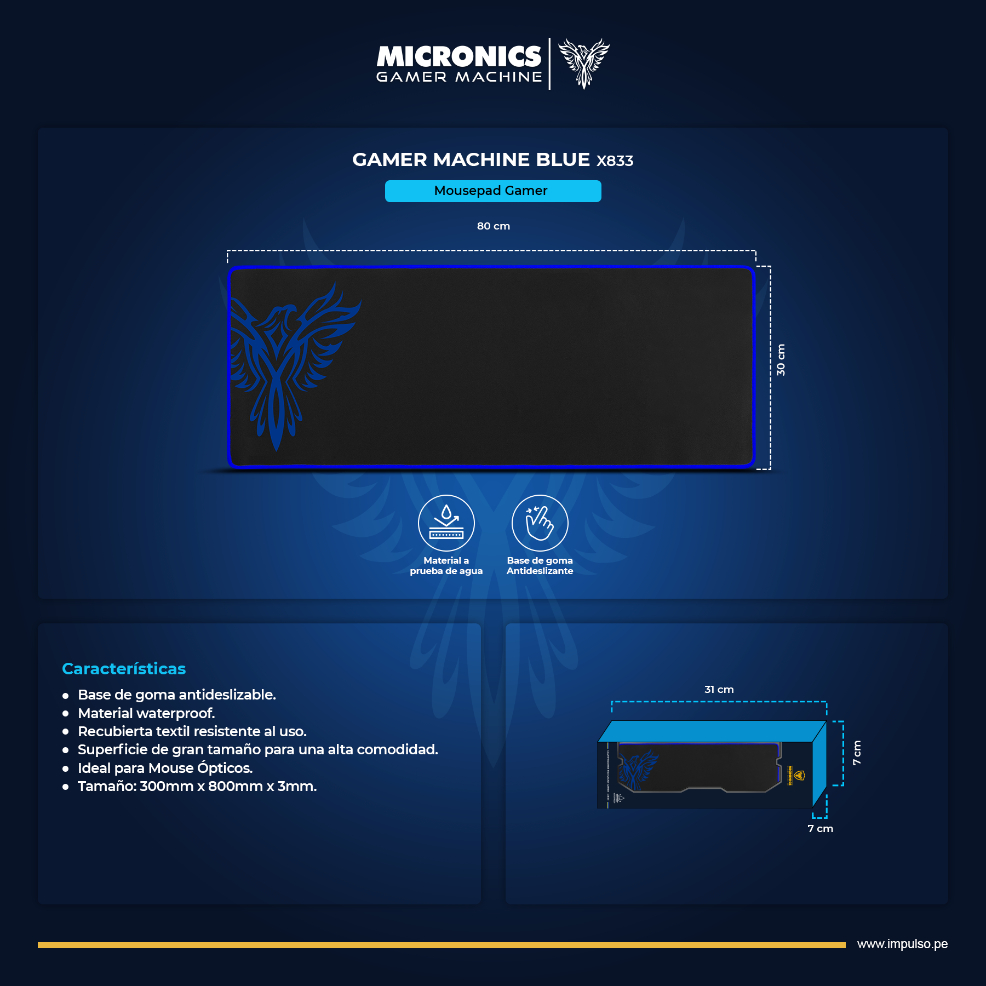 PAD MOUSE GAMER X833 BLUE MICRONICS - 2