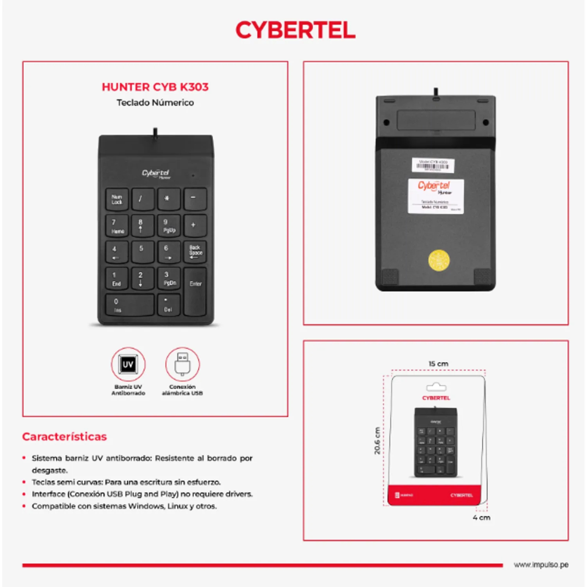 TECLADO NUMERICO CYERTEL HUNTER EN COLOR NEGRO - 4