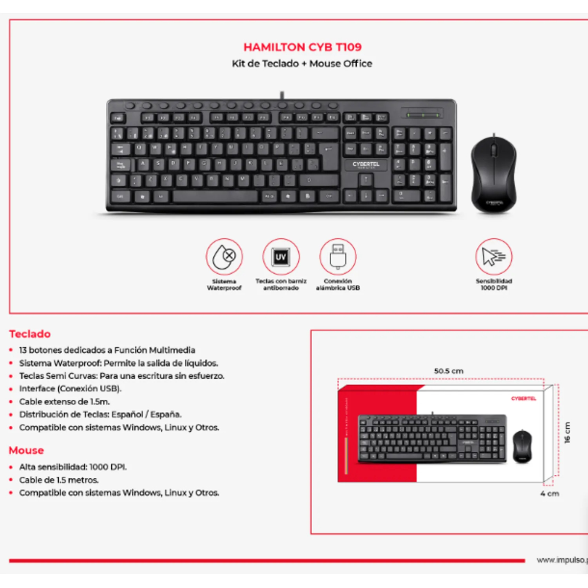 COMBO MOUSE Y TECLADO ALAMBRICO CYBERTEL HAMILTON - 2