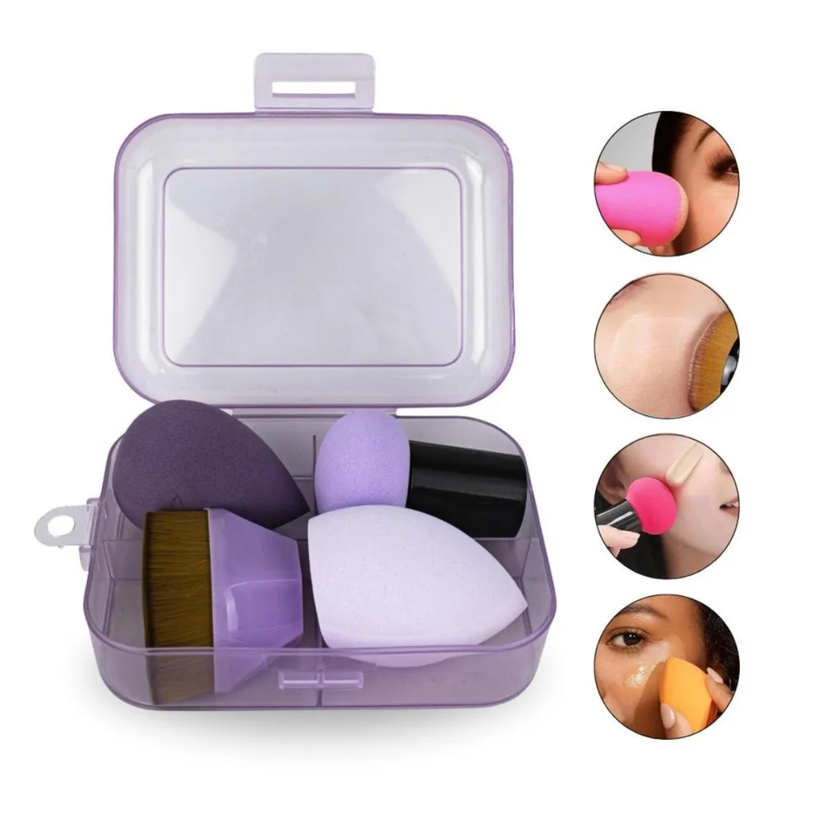 ESPONJAS BLENDER Y BROCHA MAQUILLAJE SET PROFESIONAL CON ESTUCHE PORTÁTIL 4 PIEZAS - 1