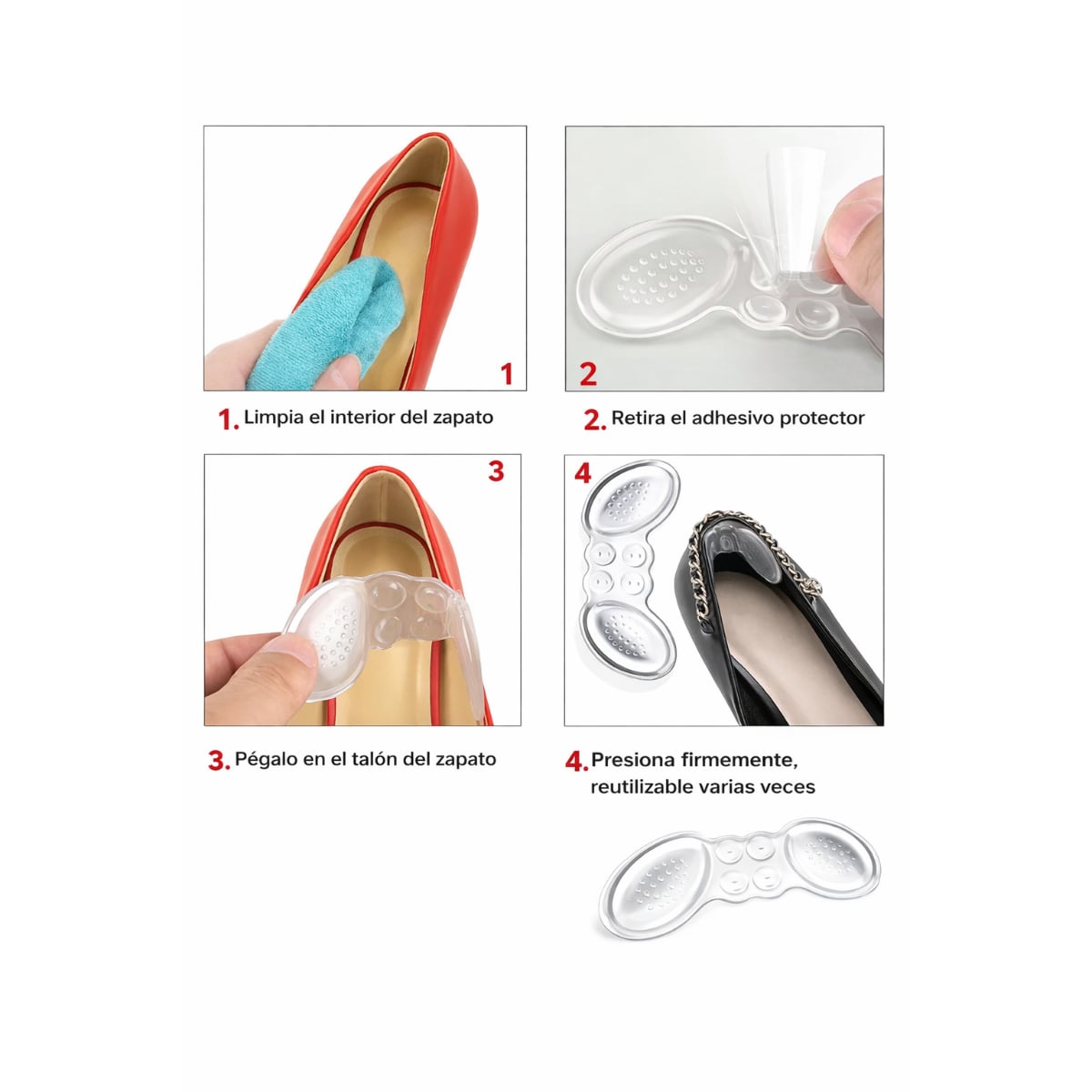 PACK 4 PARES PROTECTOR DE TALÓN DE GEL DE SILICONA PARA ZAPATOS - 5
