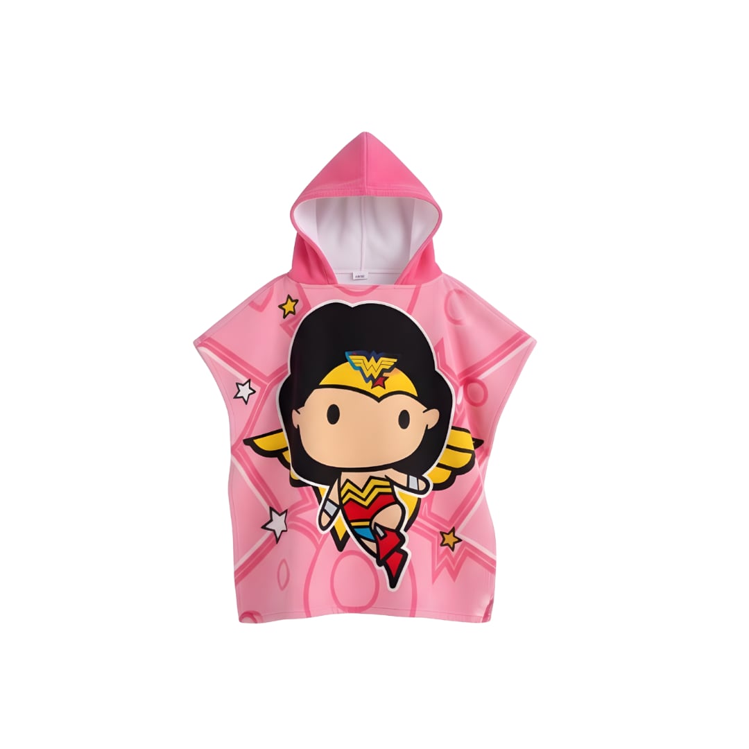 TOALLA PONCHO INFANTIL CON CAPUCHA ROSADA SECADO RÁPIDO DISEÑO HEROÍNA - 2