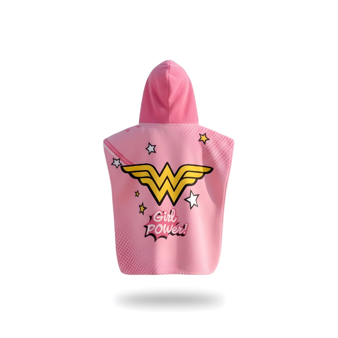TOALLA PONCHO INFANTIL CON CAPUCHA ROSADA SECADO RÁPIDO DISEÑO HEROÍNA - 3