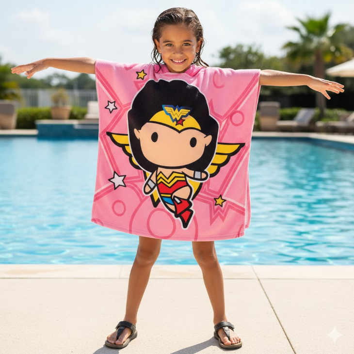 PONCHO TOALLA NIÑA CON CAPUCHA MICROFIBRA ABSORBENTE IDEAL PLAYA PISCINA - 2