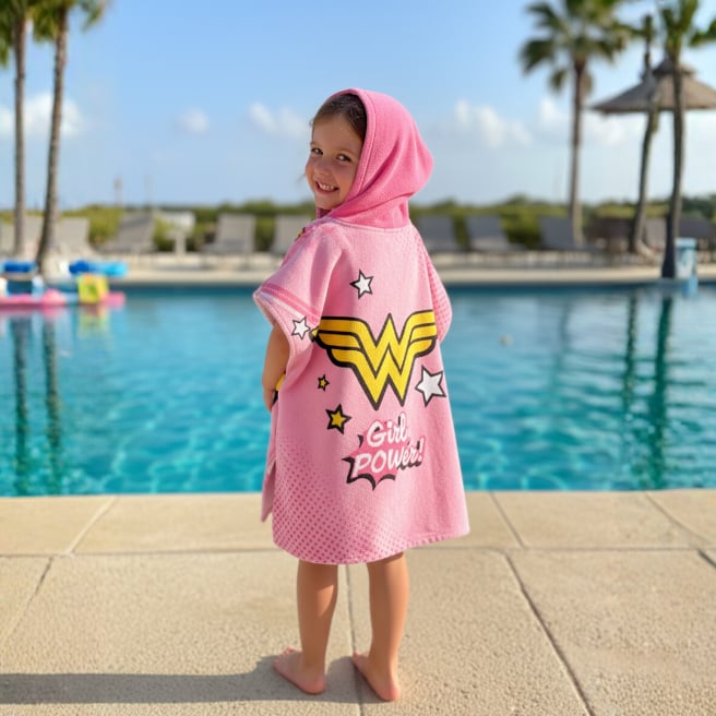 PONCHO TOALLA NIÑA CON CAPUCHA MICROFIBRA ABSORBENTE IDEAL PLAYA PISCINA - 3