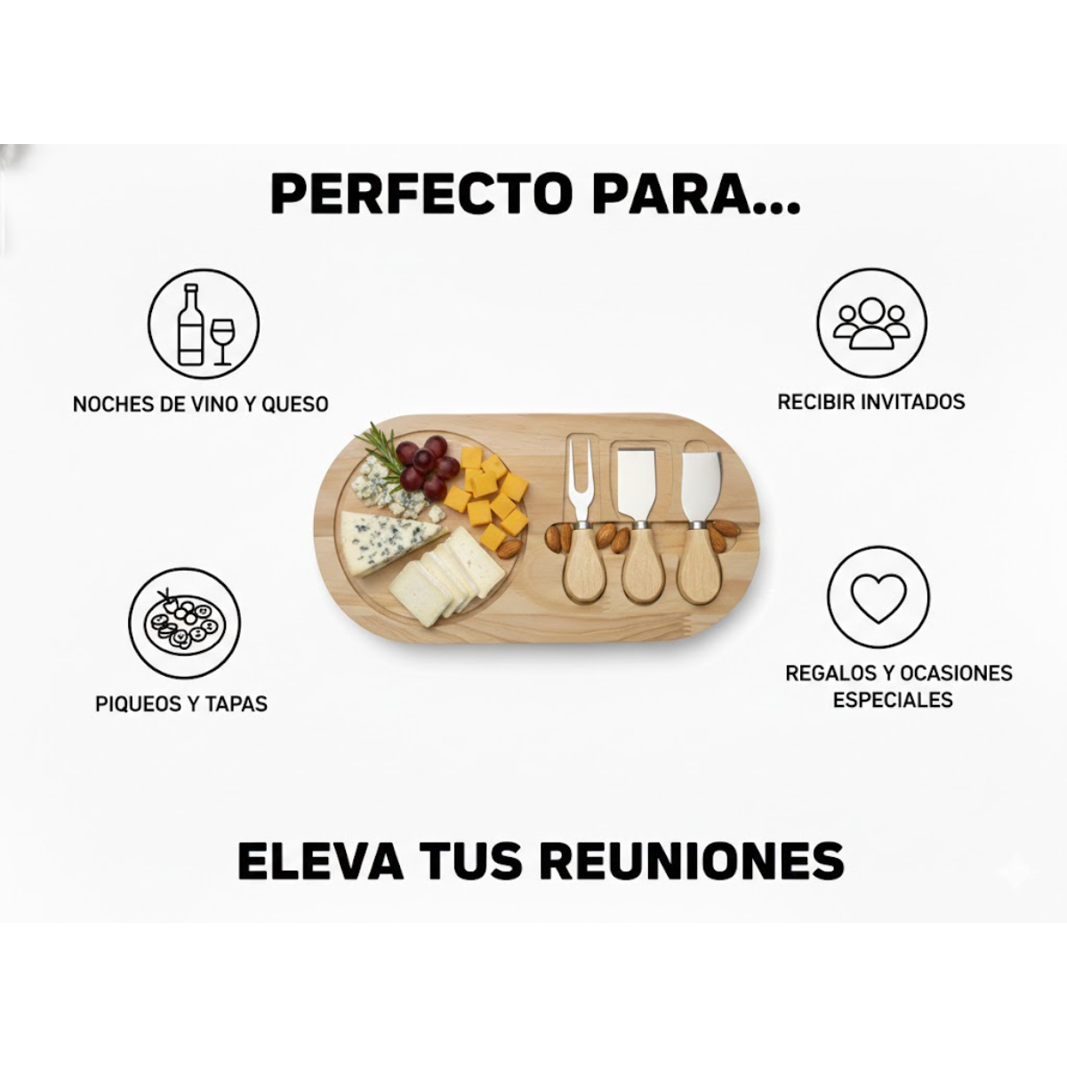 SET TABLA PARA PIQUEOS Y QUESOS MADERA PREMIUM IDEAL REGALO - 5