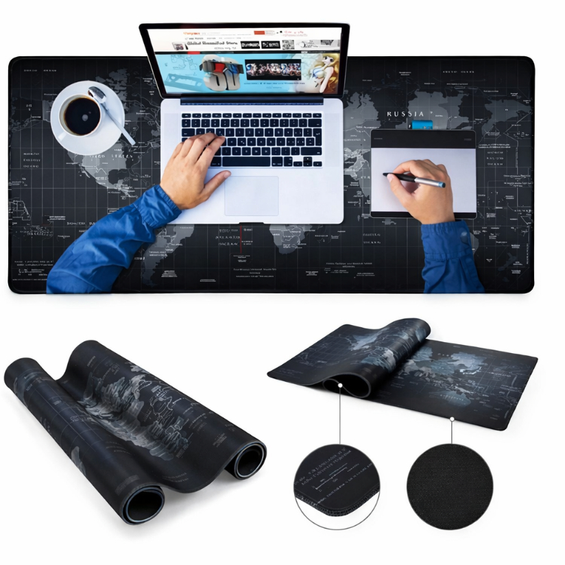 MOUSEPAD GAMER XXL 80X30 CM MAPA MUNDIAL BASE ANTIDESLIZANTE - 1