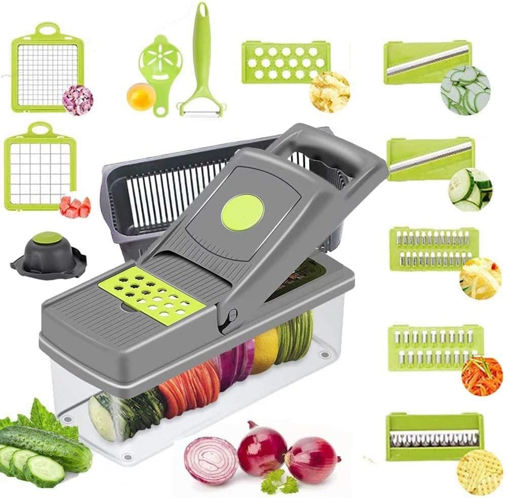 PICADOR MULTIFUNCIONAL 14 PIEZAS CHEFMAX PRO ACERO INOXIDABLE COCINA - 1