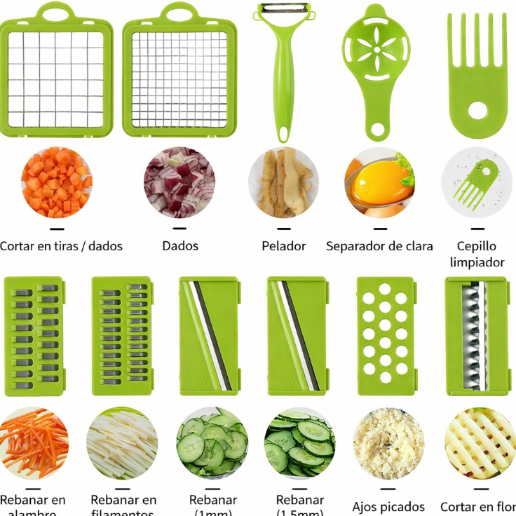 PICADOR MULTIFUNCIONAL 14 PIEZAS CHEFMAX PRO ACERO INOXIDABLE COCINA - 4